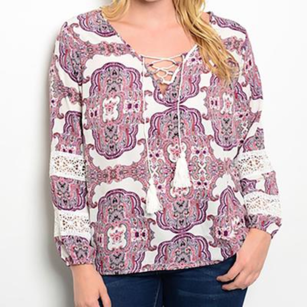 Plus Size Long Sleeved Paisley Top